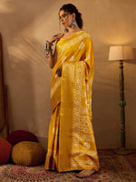 Saree Mall Women's  Blend Yellow Printed Designer Saree With Blouse Piece-OXFORD14C