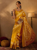 Saree Mall Women's  Blend Yellow Printed Designer Saree With Blouse Piece-OXFORD14C