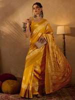 Saree Mall Women's  Blend Yellow Printed Designer Saree With Blouse Piece-OXFORD14C