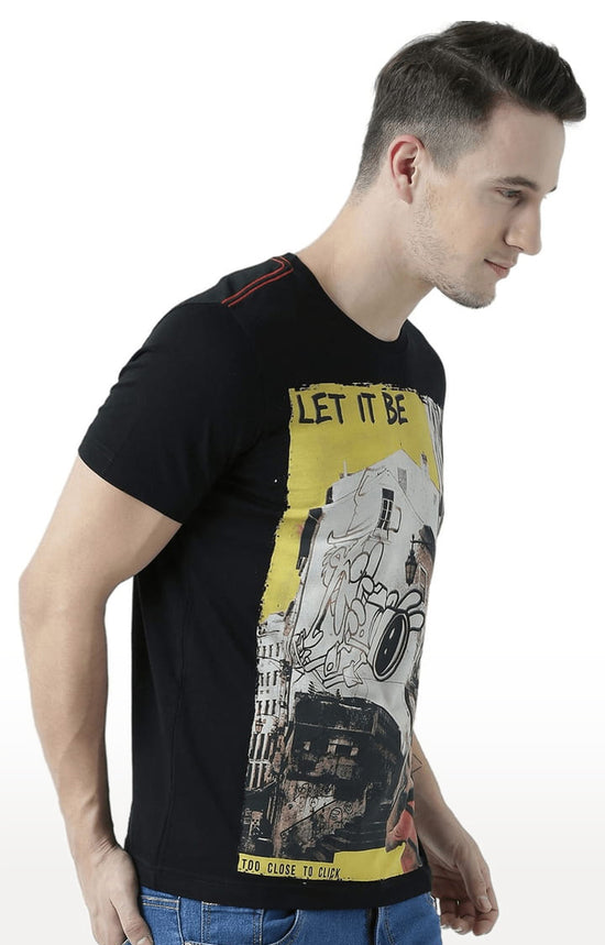 Huetrap Black Mens Short Sleeve Graphic Printed Tshirt-HT17MKGRABLK00652