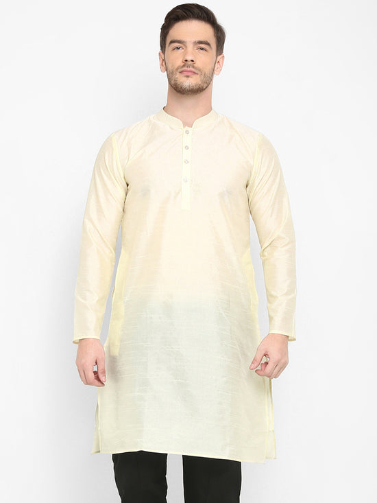 Hangup Men Standard Solid Men's Indian Wear-OffWhite_Dupion_LongKurta