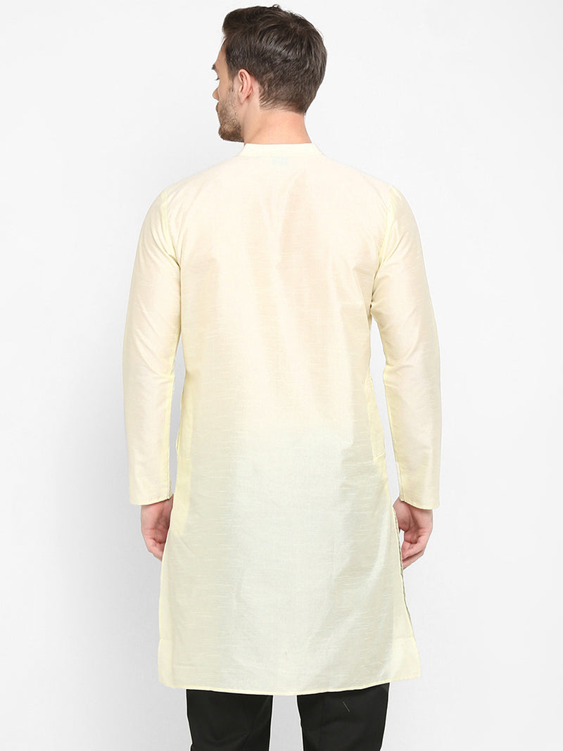 Hangup Men Standard Solid Men's Indian Wear-OffWhite_Dupion_LongKurta