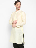 Hangup Men Standard Solid Men's Indian Wear-OffWhite_Dupion_LongKurta