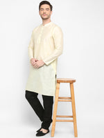 Hangup Men Standard Solid Men's Indian Wear-OffWhite_Dupion_LongKurta