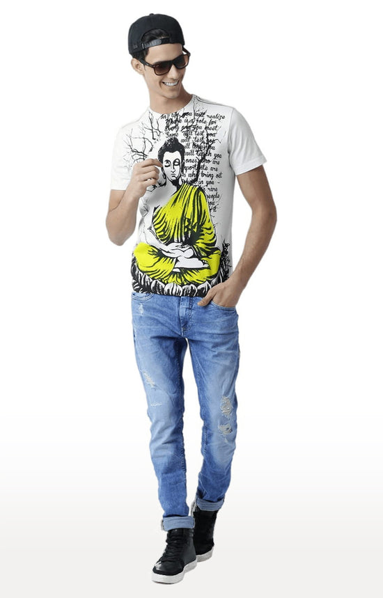 Huetrap White Mens Short Sleeve Graphic Printed Tshirt-HT16MKGRAWHT00304