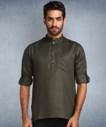 Hangup Men Standard Solid Men's Indian Wear-Olive_Magic_Patch_Short2Kurta