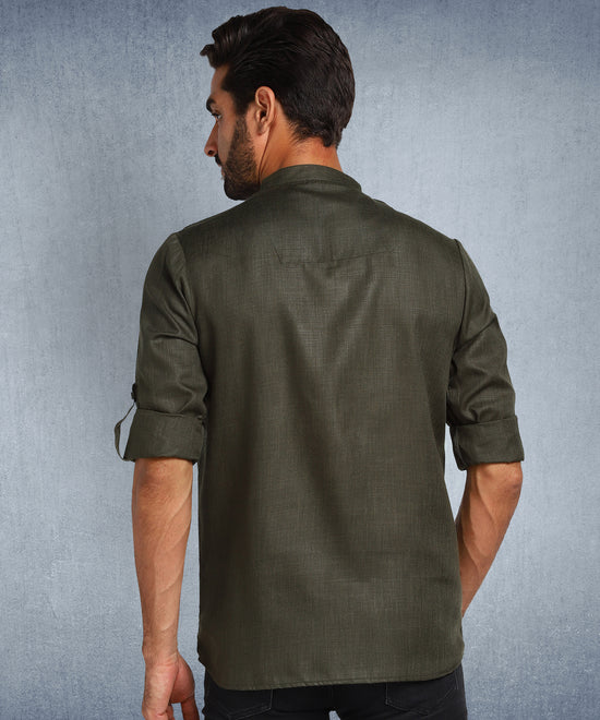 Hangup Men Standard Solid Men's Indian Wear-Olive_Magic_Patch_Short2Kurta