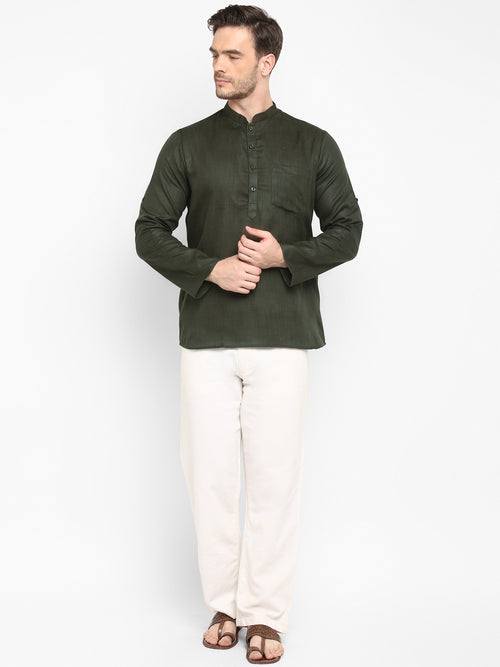 Hangup Men Standard Solid Men's Indian Wear-Olive_Magic_Patch_ShortKurta