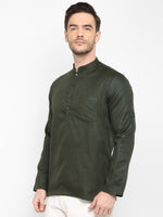 Hangup Men Standard Solid Men's Indian Wear-Olive_Magic_Patch_ShortKurta