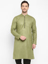 Hangup Men Standard Solid Men's Indian Wear-Olive_Piping_LongKurta