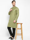 Hangup Men Standard Solid Men's Indian Wear-Olive_Piping_LongKurta