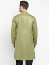 Hangup Men Standard Solid Men's Indian Wear-Olive_Piping_LongKurta