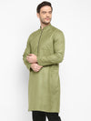 Hangup Men Standard Solid Men's Indian Wear-Olive_Piping_LongKurta