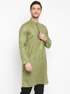 Hangup Men Standard Solid Men's Indian Wear-Olive_Piping_LongKurta