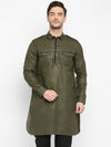 Hangup Men Standard Solid Men's Indian Wear-Olive_Piping_PathaniKurta