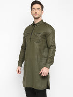 Hangup Men Standard Solid Men's Indian Wear-Olive_Piping_PathaniKurta