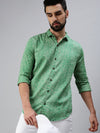 Men Spread Collar Printed Green Shirt-Oliverprint-1009-Green