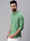 Men Spread Collar Printed Green Shirt-Oliverprint-1009-Green