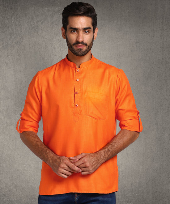 Hangup Men Standard Solid Men's Indian Wear-Orange_Magic_Patch_Short2Kurta