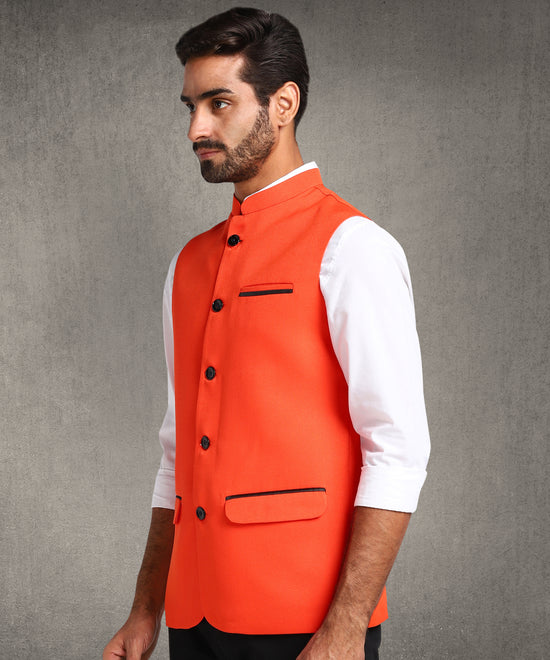 Hangup Men Standard Solid Men's Indian Wear-Orange_1_4_Nehru