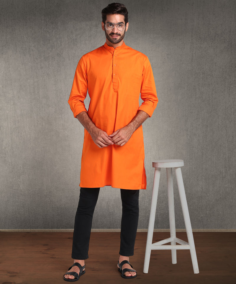 Hangup Men Standard Solid Men's Indian Wear-Orange_6_111_Kurta