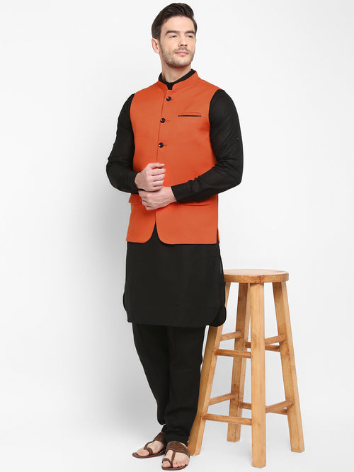 Hangup Men Standard Solid Men's Indian Wear-Orange_Jute1_Nehru