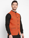 Hangup Men Standard Solid Men's Indian Wear-Orange_Jute1_Nehru