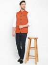 Hangup Men Standard Solid Men's Indian Wear-Orange_Jute_Nehru