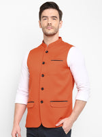 Hangup Men Standard Solid Men's Indian Wear-Orange_Jute_Nehru