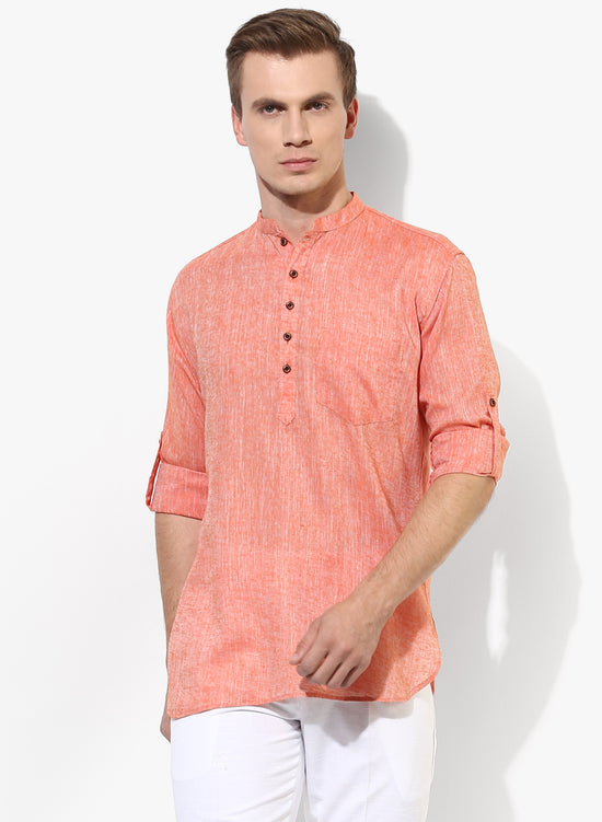 Hangup Men Slim Solid Men's Indian Wear-OrangeKurta