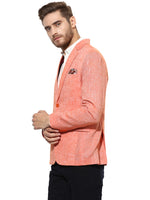 Hangup Men Standard Solid Men Formalwear-OrangeLinenBlazer