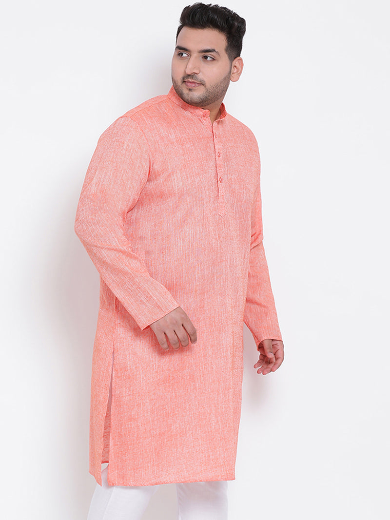 Hangup Men Standard Solid Men's Indian Wear-Orange_Linen_OnlyLongKurta