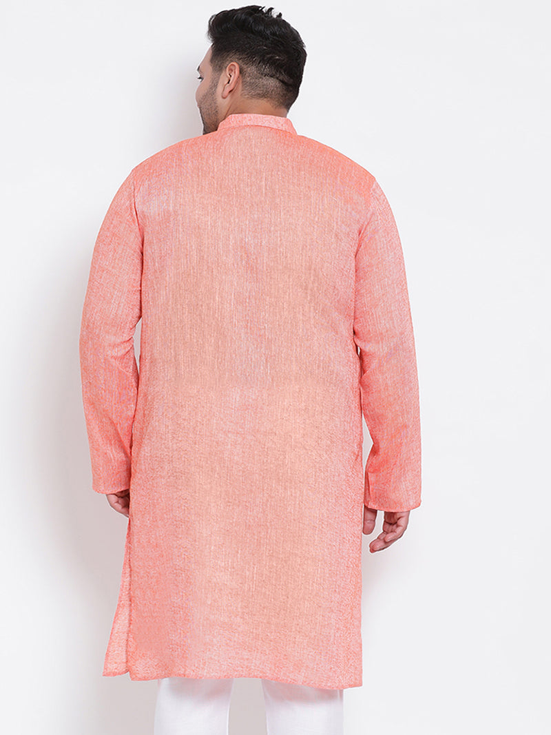 Hangup Men Standard Solid Men's Indian Wear-Orange_Linen_OnlyLongKurta