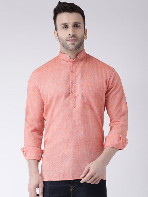 Hangup Men Slim Solid Men's Indian Wear-OrangeShortKurta