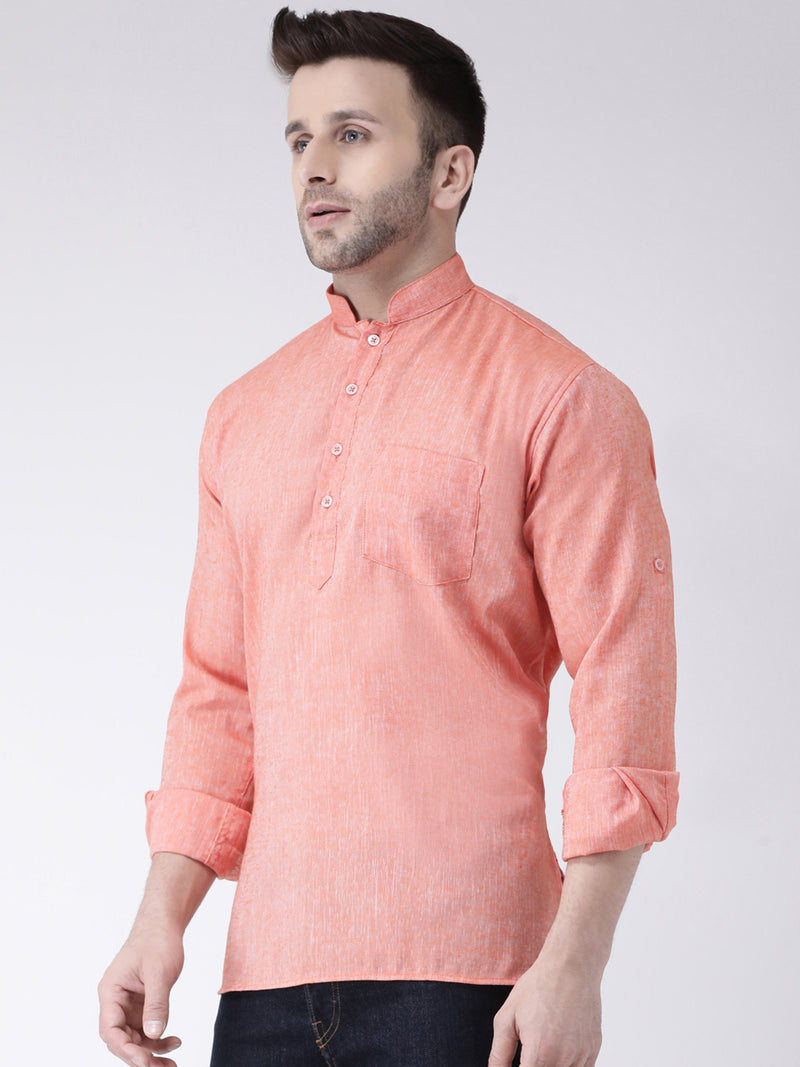 Hangup Men Slim Solid Men's Indian Wear-OrangeShortKurta