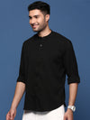 Men Mandarin Collar Solid Black Slim Fit Shirt-Oren-2985-Black