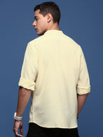 Men Mandarin Collar Solid Yellow Slim Fit Shirt-Oren-2987-Yellow