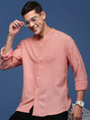 Men Mandarin Collar Solid Peach Slim Fit Shirt-Oren-2988-Peach