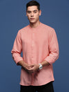 Men Mandarin Collar Solid Peach Slim Fit Shirt-Oren-2988-Peach