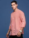 Men Mandarin Collar Solid Peach Slim Fit Shirt-Oren-2988-Peach