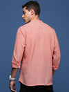 Men Mandarin Collar Solid Peach Slim Fit Shirt-Oren-2988-Peach