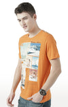 Huetrap Orange Mens Short Sleeve Graphic Printed Tshirt-HT17MKGRABZO00625