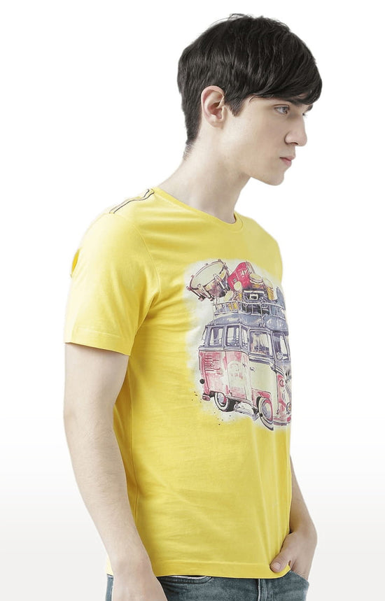 Huetrap Yellow Mens Short Sleeve Graphic Printed Tshirt-HT17MKGRAYLW00576