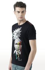 Huetrap Black Mens Short Sleeve Graphic Printed Tshirt-HT17MKGRABLK00624