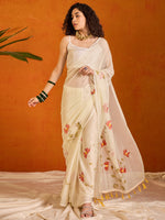 Saree Mall Women's Chiffon Off White Printed Designer Saree With Blouse Piece-PAINTING102