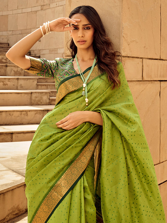 Saree Mall Women's  Blend Light Green Woven Design Designer Saree With Blouse Piece-PATOLA1101