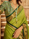 Saree Mall Women's  Blend Light Green Woven Design Designer Saree With Blouse Piece-PATOLA1101