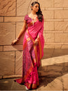 Saree Mall Women's  Blend Pink Woven Design Designer Saree With Blouse Piece-PATOLA1102