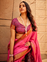 Saree Mall Women's  Blend Pink Woven Design Designer Saree With Blouse Piece-PATOLA1102