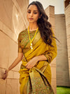 Saree Mall Women's  Blend Mustard Woven Design Designer Saree With Blouse Piece-PATOLA1105